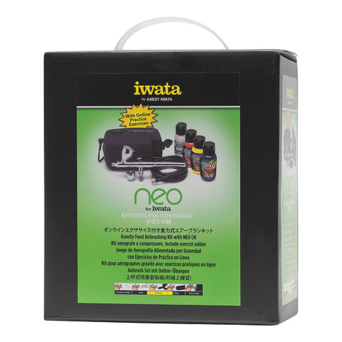 An image of an Iwata IW120 Neo Gravity Feed Airbrush Kit.